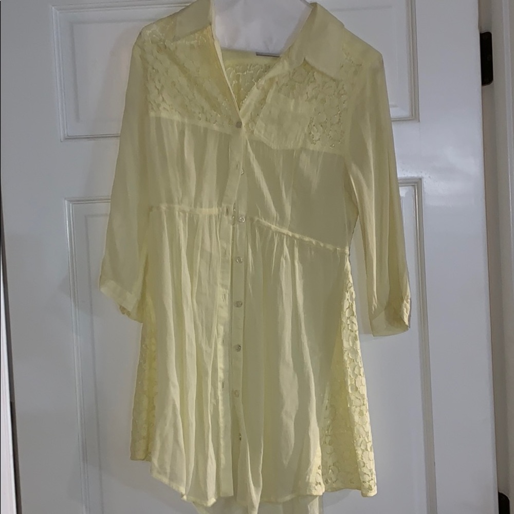 Free people soft yellow button up shirt